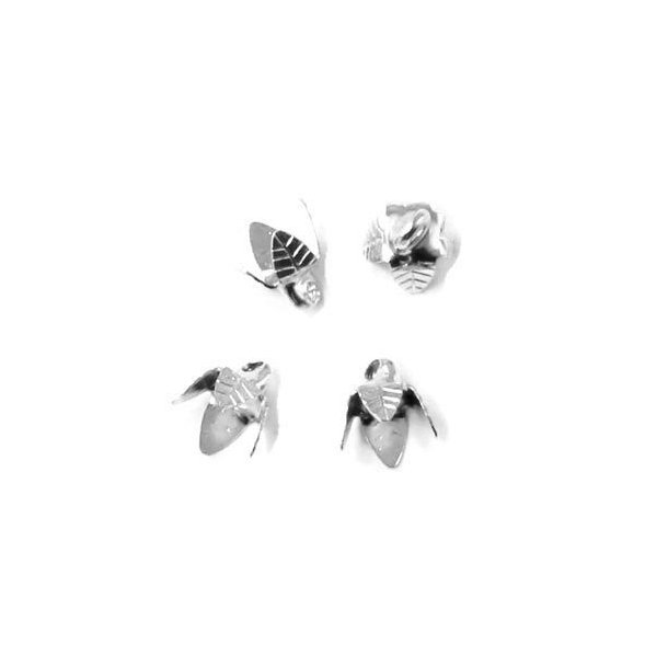 Leaf-shaped bead cap with eye, adjustable size, silver-plated brass, 7x6mm, 10pcs.