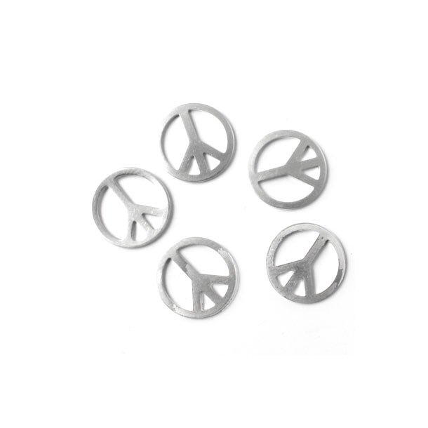 Silver-plated, peace sign pendant 12mm, 6pcs.