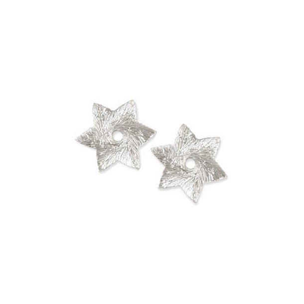 Silver star, brushed with hole at the center, 12mm. 1pcs.