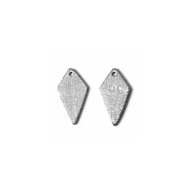 Sterling silver, brushed, pointed diamond, 13x7mm, 2pcs.