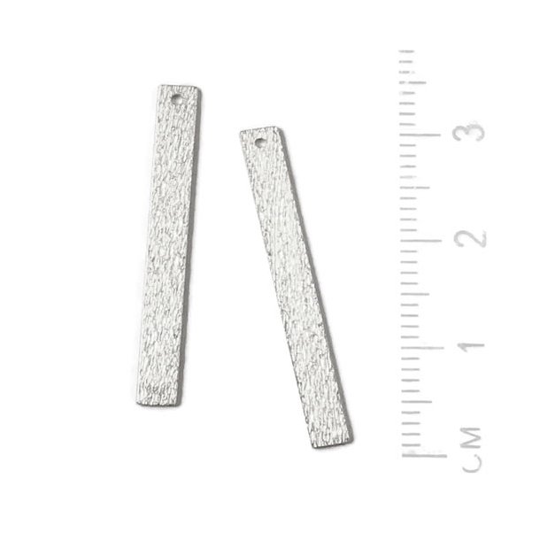 Long square pendant, silver, brushed, 30x3 mm, 2 pcs