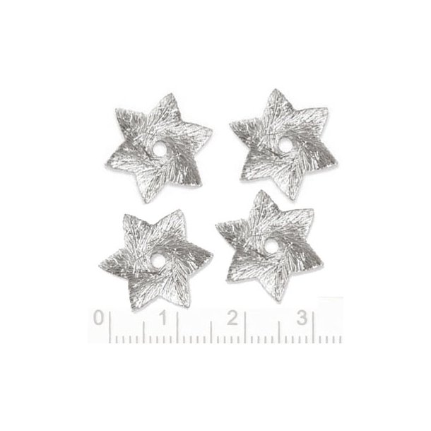 Star, brushed, silver plated brass, with hole at the center, 16mm. 4pcs.