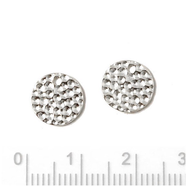 Hammered coin with 1mm hole near edge, Silver, 10x1mm 2pcs.