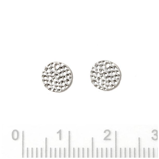 Hammered coin with 1mm hole near edge, Silver, 6x0,8mm 2pcs.