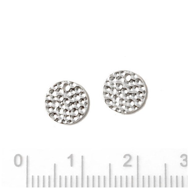 Hammered coin with 1mm hole near edge, Silver, 8x1mm 2pcs.
