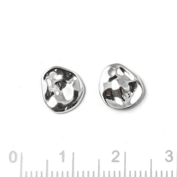 Pendant, uneven plate with 1 hole, shiny, Sterling silver, 2pcs