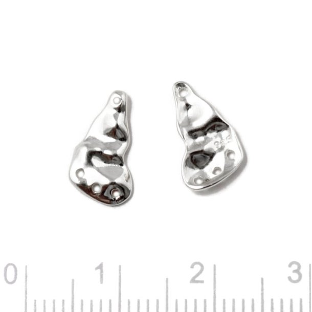 Pendant, uneven plate with 4 holes, shiny, silver, 12x7mm, 2pcs