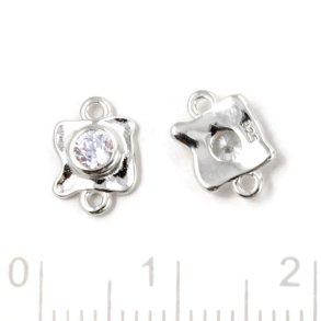 Mittelglied mit klarem Zirkon und 2 sen, silber, 9x6mm, 2 Stck