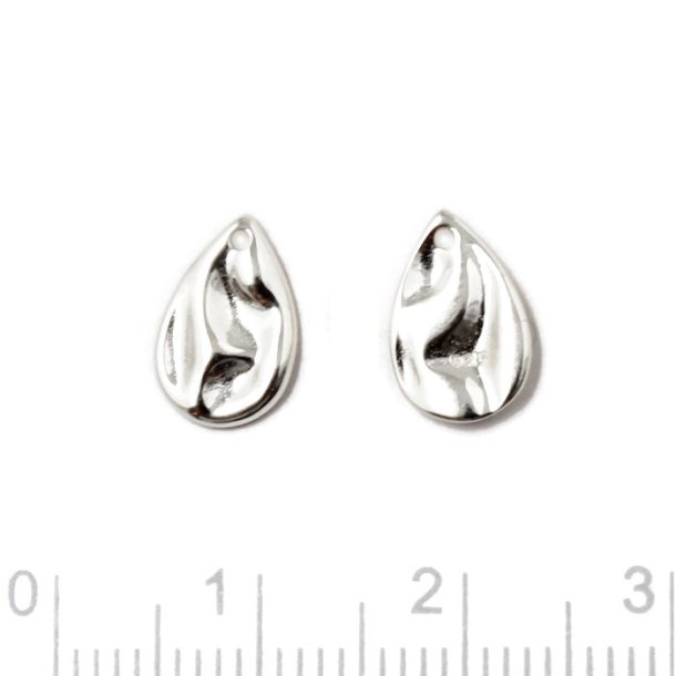 Pendant, uneven flat drop shape, with hole, shiny, Sterling silver, 11x7mm, 2pcs