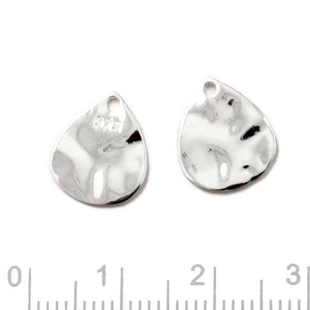 Pendant, uneven drop shape, flat, shiny, Sterling silver, 13x10mm, 2pcs