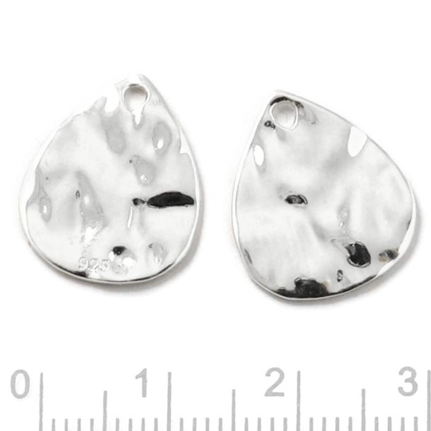 Pendant, uneven drop shape, flat, shiny, silver, 17x14mm, 2pcs