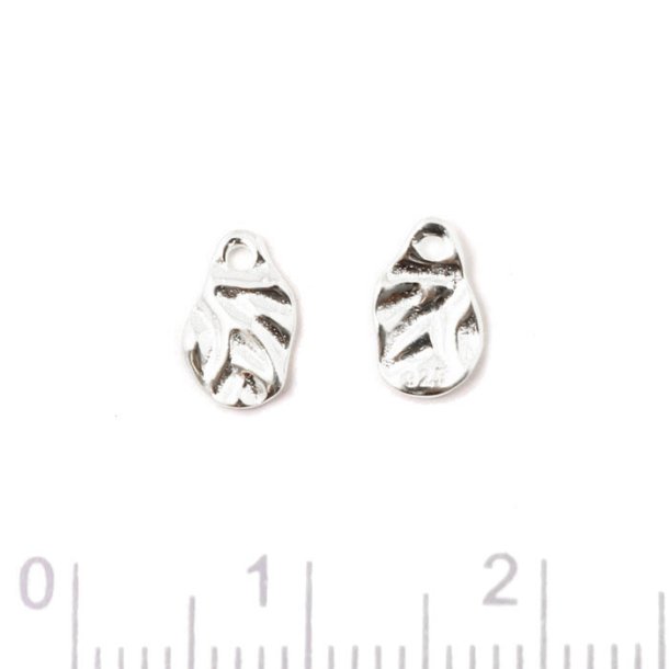 Pendant, uneven surface with hole, silver, 8x5x1,2 mm, 2 pcs.