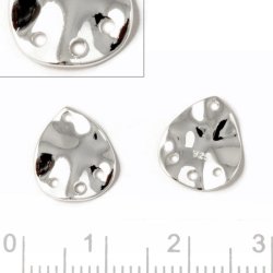 Anh&auml;nger, uneben, Tropfen, 4 L&ouml;cher, gl&auml;nzend, Silber, 13x10 mm, 2 Stk