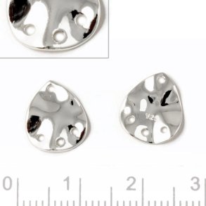 Pendant, uneven drop shape, 4 holes, shiny, silver, 13x10mm, 2pcs