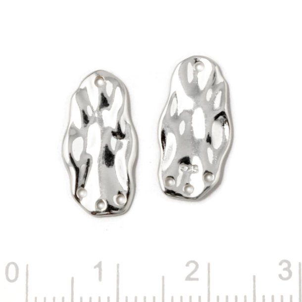 Pendant, uneven oval, 4 holes, silver, 16x8x0,6 mm, 2 pcs
