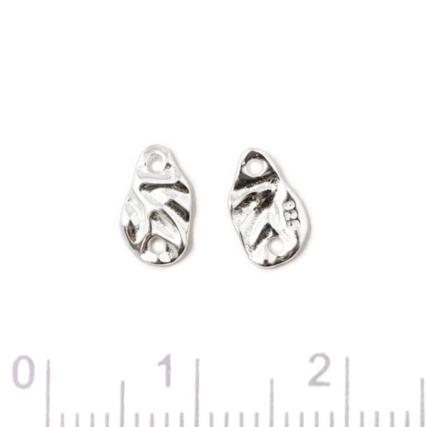 Link, uneven surface with two holes, silver, 8x5x1,2 mm, 2 pcs
