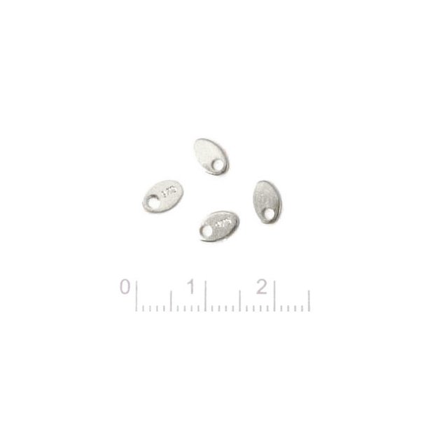 ovale platte mit loch, silber, 6x4x0,5 mm, mit 925-Marke, 4 Stk