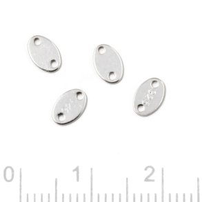 Ovale Platte, klein mit 2 Löchern, Silber, 6x4 mm, 4 Stk.
