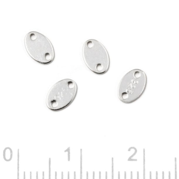 Sterling silber, plate or link with 2 holes, oblong, small, 6x4mm, 4pcs