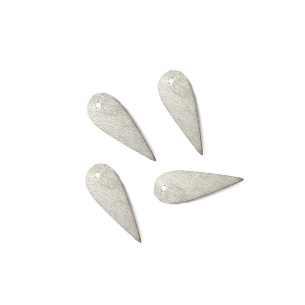 Silver-plated brass, brushed surface, pointed drop-shape with hole, 22x8mm, 6pcs