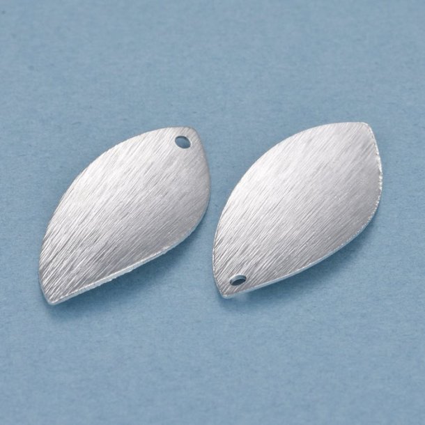Silver-plated brass, oval twisted charm with hole, brushed surface, 23x11x1mm, 4pcs
