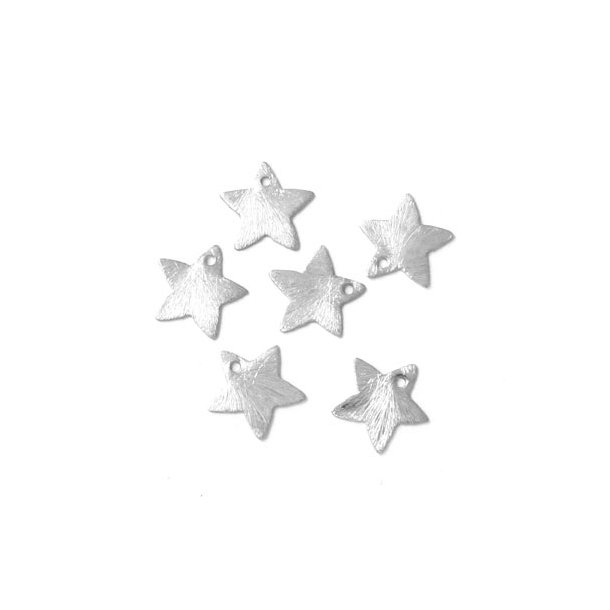 Silver plated brass, star, brushed with hole at the edge, 11mm, 6pcs.
