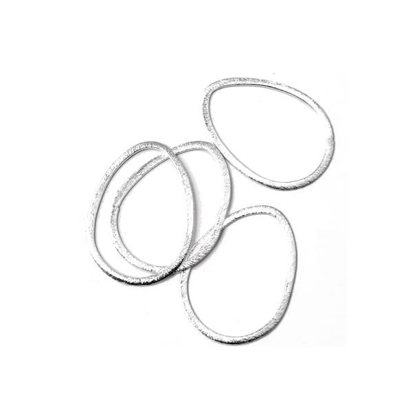 Teardrop-shaped outline, silver-plated brass, flat, brushed, 35x25mm. 4pcs.