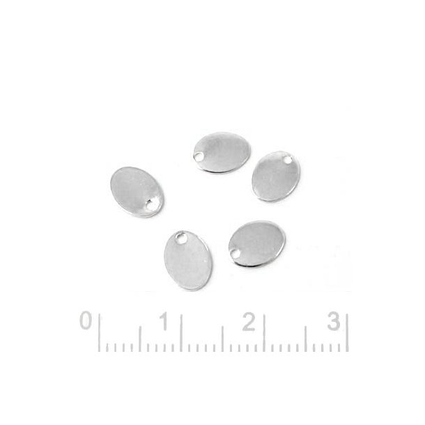 Pendant, Silver plated shiny brass, flat oval, 8x6mm, 10pcs.