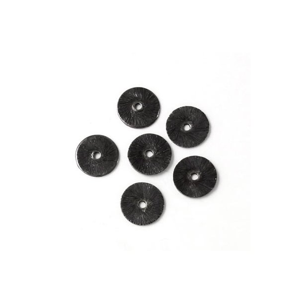 Black brass coin, black, hole at the center, 10mm, 6pcs.