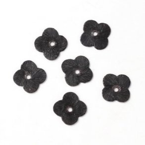 Schwarzes Messing, rustikale Blumen mit Loch in der Mitte, 10 mm, 6 Stk.