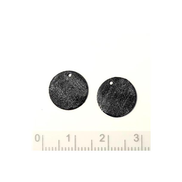 Silver coin, black oxidised, with hole at the edge, brushed, 12mm, 2pcs.