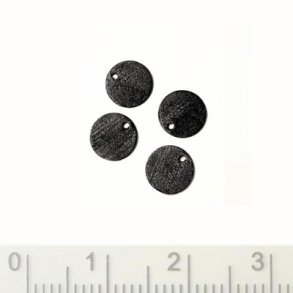 Silver coin, black oxidised, with hole at the edge, brushed, 6mm, 2pcs.