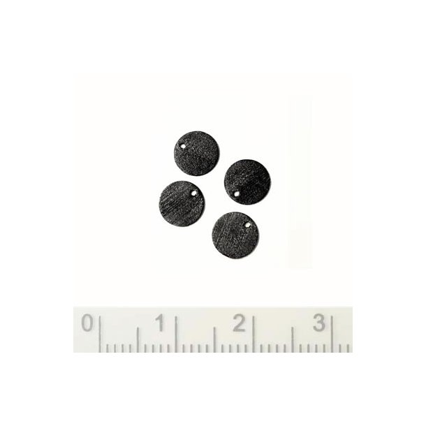 Silver coin, black oxidised, with hole at the edge, brushed, 6mm, 2pcs.
