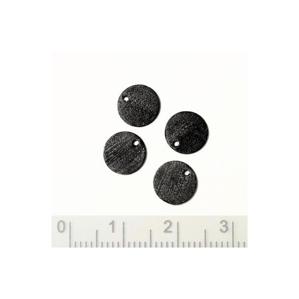 Silver coin, black oxidised, with hole at the edge, brushed, 8mm, 2pcs.