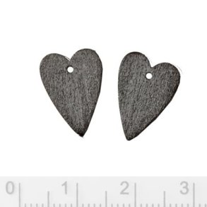 Silberherzen, schwarzes Silber, gebürstet mit Loch, 15x10,5 mm, 2 Stk.