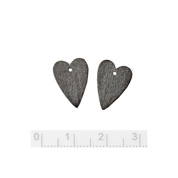 Silberherzen, schwarzes Silber, geb&uuml;rstet mit Loch, 15x10,5 mm, 2 Stk.