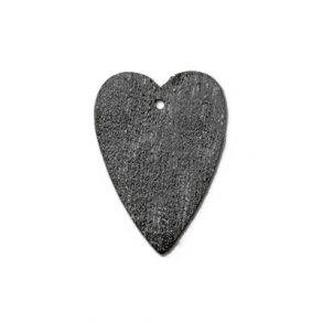 Silberherzen, schwarz, lang, gebürstet mit Loch, 20x14 mm, 1 Stk.