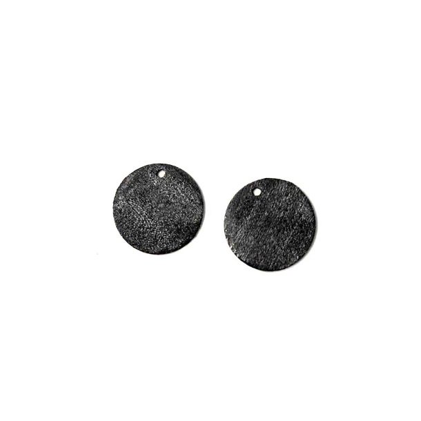 Silver coin, black oxidised, with hole at the edge, brushed, 10mm, 2pcs.