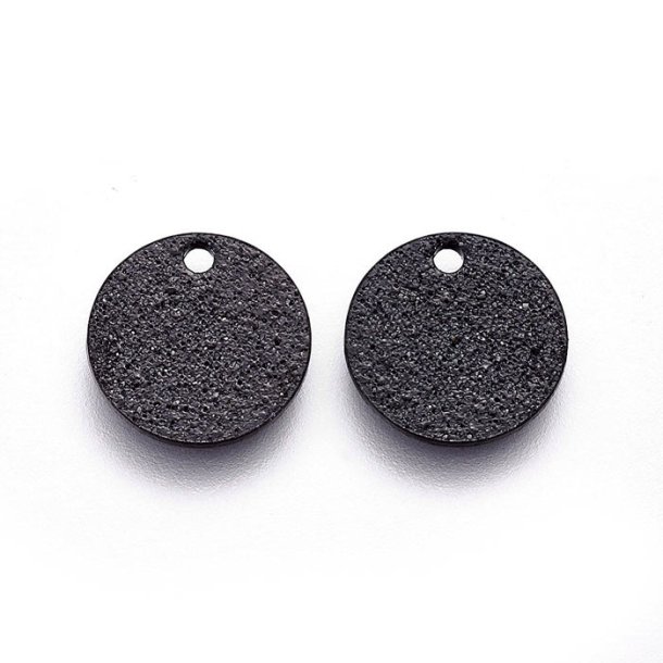 Steel coin, black, stardust surface, 12mm, with hole at the edge, 4pcs