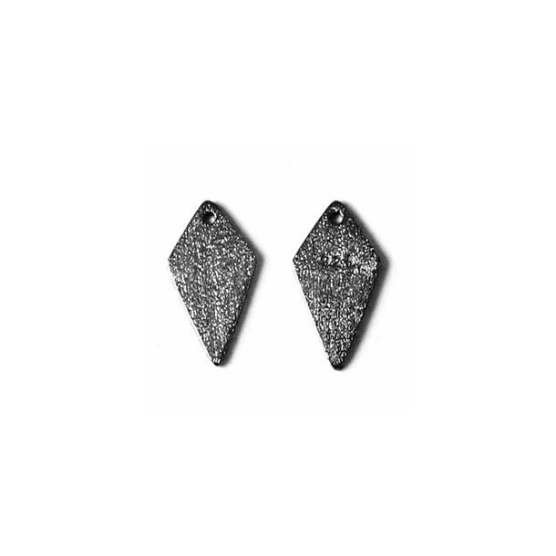 Oxidised Sterling silver, brushed, pointed diamond, 13x7mm, 2pcs.