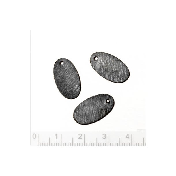 Black brass, oval drop with hole, brushed surface, 18x11mm, 6pcs