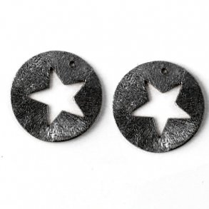 Silbermünzen, schwarz oxidiertes Silber, gebürstet, mit Sternausschnitt, 12 mm, 2 Stk