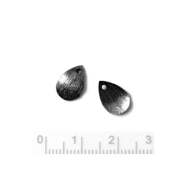 Curved teardrop-shaped bead, brushed, black sterling silver, 11x7mm, 2pcs