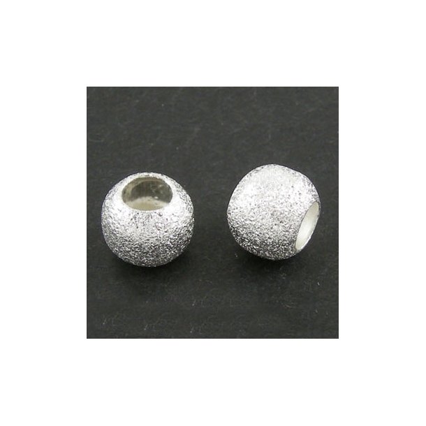 Silver-plated stardust bead, brass, 8x6,8mm, large hole size 3,5mm, 2pcs.