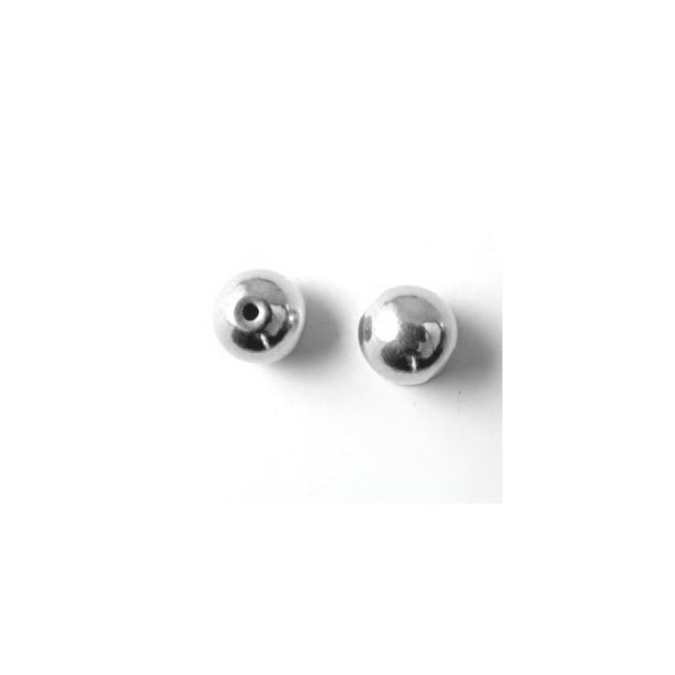 Perle af blankt rustfrit stål, gennemboret, 8 mm, 2 mm hul, 2 stk.