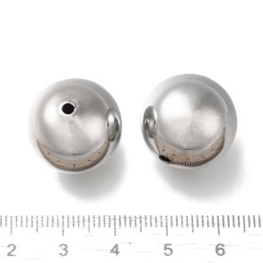 Stor perle, platinfarvet messing, hul, rund, diameter 18 mm. 4 stk