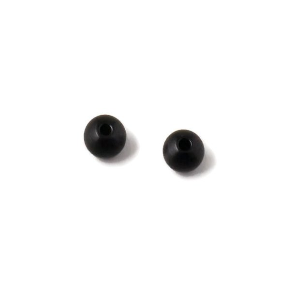 Bead, round, frosted black steel, through-drilled, 6mm, inner hole size 1,5mm, 2 pcs