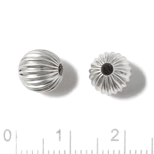 Silver bead, hollow, grooved, round, sterling silver, diameter 8 mm, 1 piece