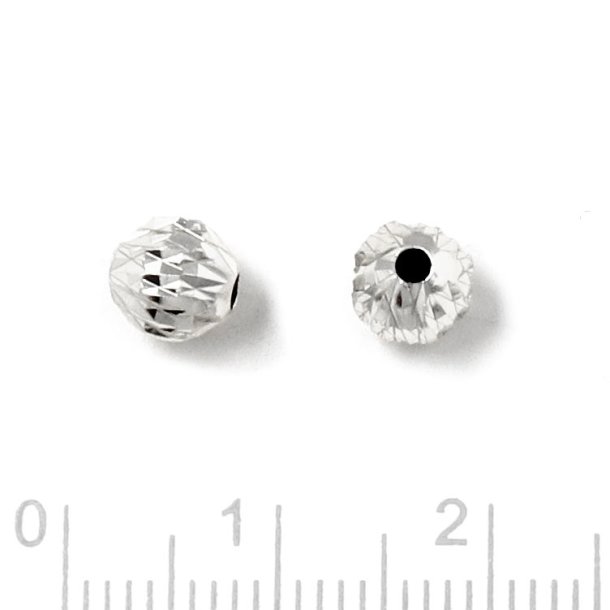 Faceted bead, silver, round, diameter 6 mm, 2 pcs.