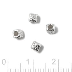 Silberperle, gehmmerter Wrfel, silber, 3,5x3,5 mm, Loch: 1,5 mm, 4 Stck